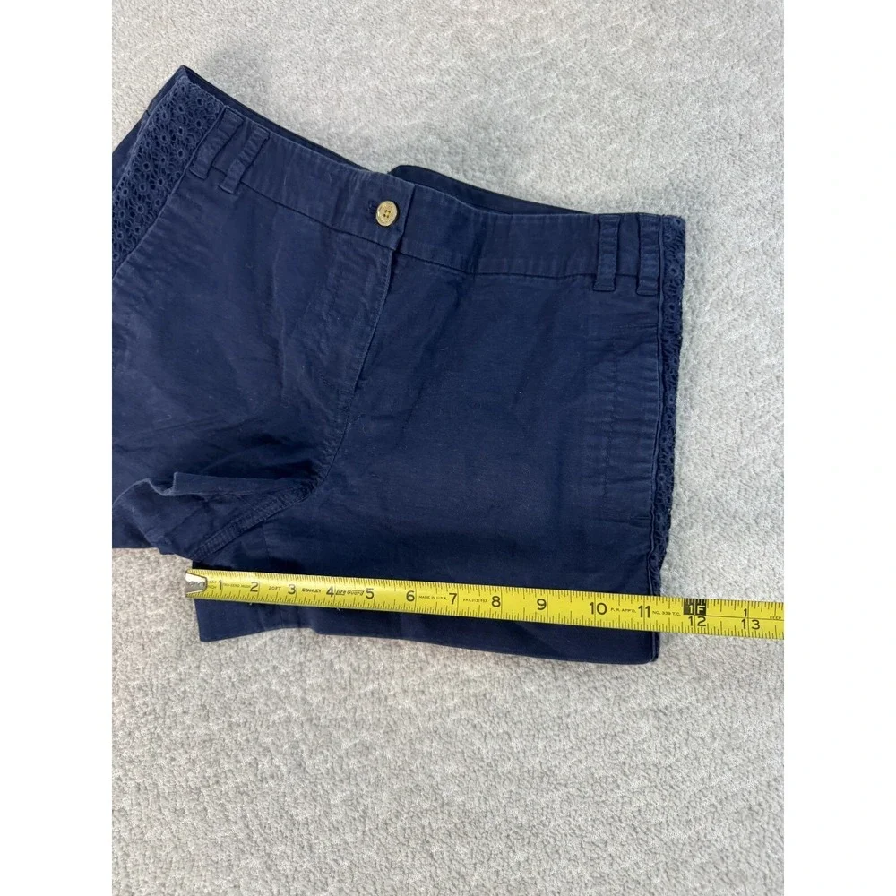 Tory Burch‎ Womens Soft Deep Blue Chino Shorts Crocheted Sides Cotton Size 6